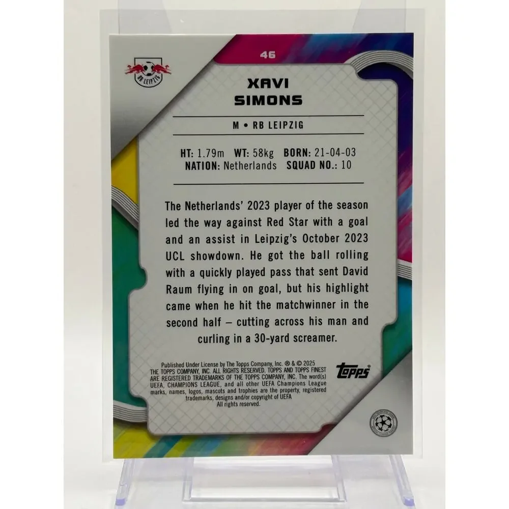2024-25 Topps Finest XAVI SIMONS Purple Lava Refractor 146/199 SP Leipzig - Picture 2 of 2